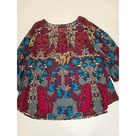 Lane Bryant Floral Print 3/4 Sleeve Tunic Top Red Blue Gray Blouse Size 22 - Picture 1 of 8